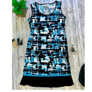 Studio I sleeveless blue black white print dress